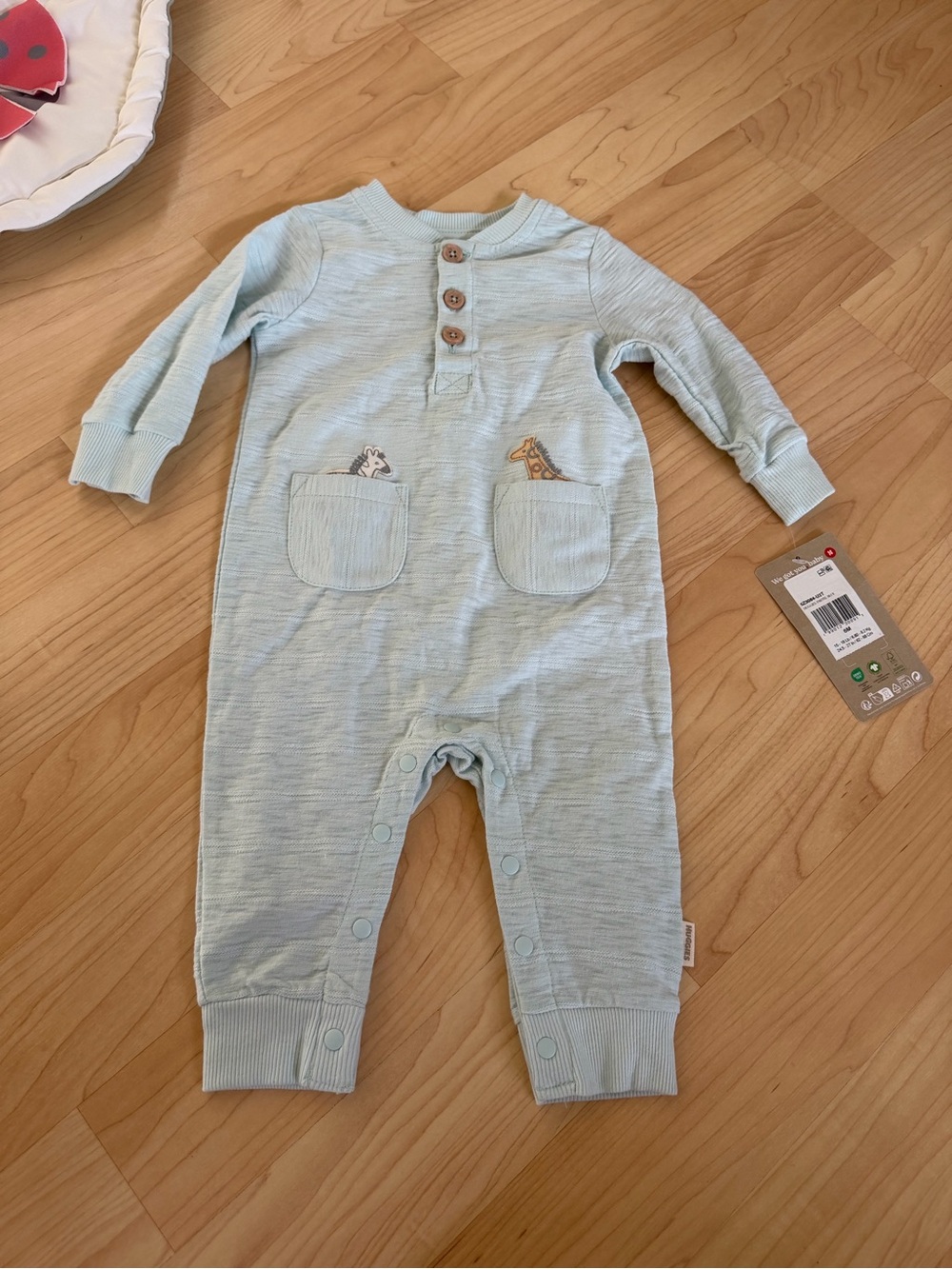 Baby Light Blue One-Piece Romper with Animal Pocket Accents